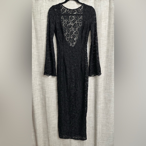 Black Lace Long Sleeve Maxi Dress Small (No Size Tag) - Picture 3 of 6